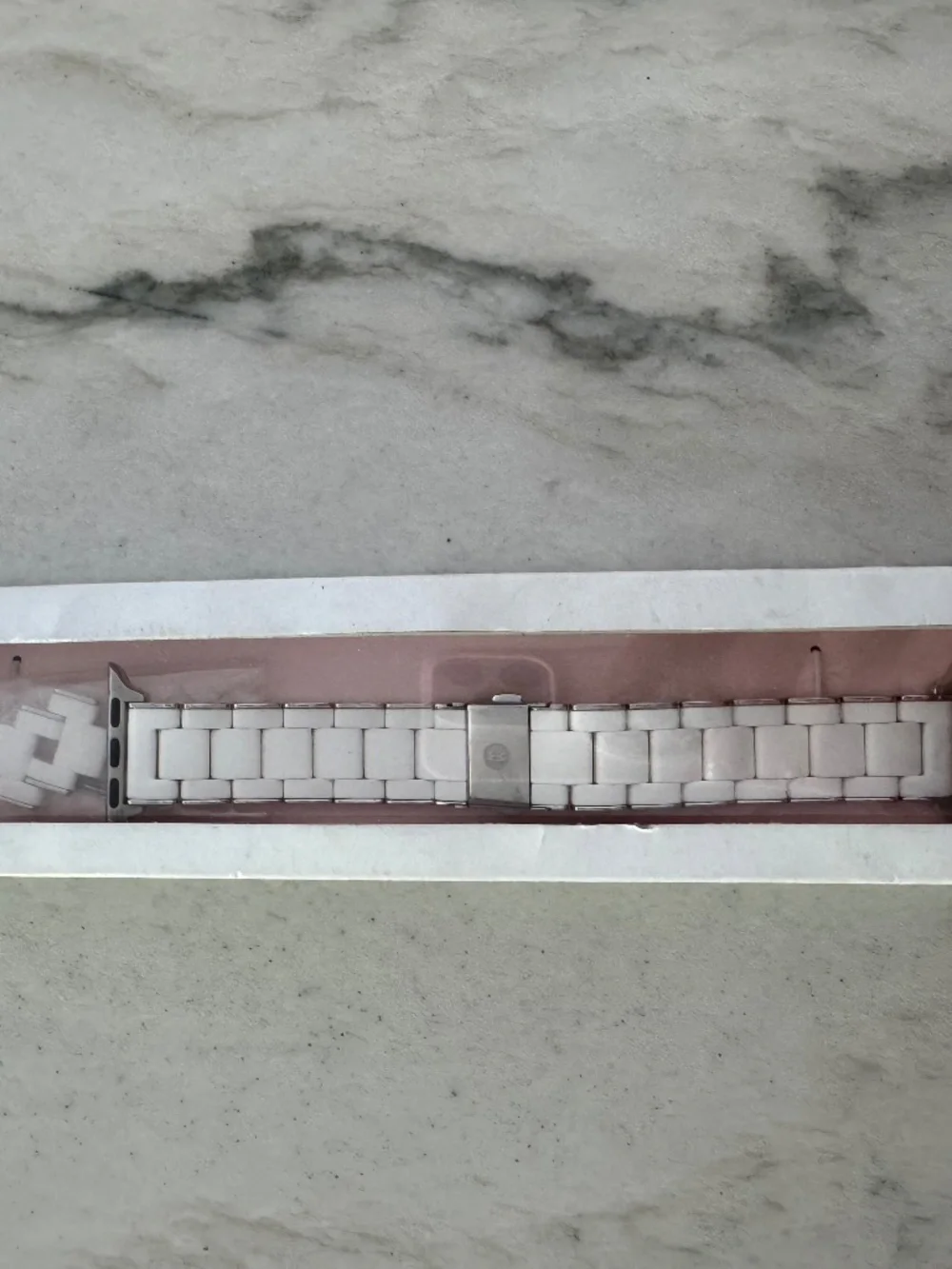 EUC Michele White and Silver-Tone Link Apple Watch band